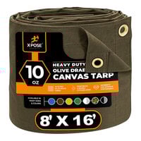 Xpose Safety 8' x 16' Olive Drab Heavy-Duty Weatherproof 10 oz. Poly Canvas Tarp CTOD10-816
