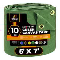 Xpose Safety 5' x 7' Green Heavy-Duty Weatherproof 10 oz. Poly Canvas Tarp CTG10-57