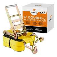 Xpose Safety 4" x 30' Yellow Heavy-Duty Ratcheting Tie Down Straps with Double J-Hooks RTD430-DJH-1-X
