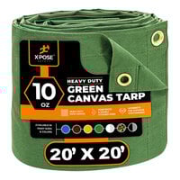 Xpose Safety 20' x 20' Green Heavy-Duty Weatherproof 10 oz. Poly Canvas Tarp CTG10-2020