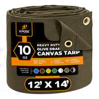 Xpose Safety 12' x 14' Olive Drab Heavy-Duty Weatherproof 10 oz. Poly Canvas Tarp CTOD10-1214