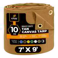 Xpose Safety 7' x 9' Tan Heavy-Duty Weatherproof 10 oz. Poly Canvas Tarp CTT10-79