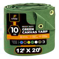 Xpose Safety 12' x 20' Green Heavy-Duty Weatherproof 10 oz. Poly Canvas Tarp CTG10-1220