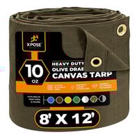 Xpose Safety 8' x 12' Olive Drab Heavy-Duty Weatherproof 10 oz. Poly Canvas Tarp CTOD10-812