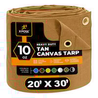 Xpose Safety 20' x 30' Tan Heavy-Duty Weatherproof 10 oz. Poly Canvas Tarp CTT10-2030
