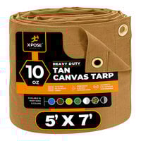 Xpose Safety 5' x 7' Tan Heavy-Duty Weatherproof 10 oz. Poly Canvas Tarp CTT10-57