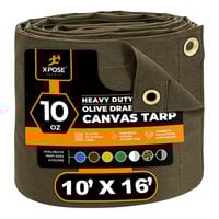 Xpose Safety 10' x 16' Olive Drab Heavy-Duty Weatherproof 10 oz. Poly Canvas Tarp CTOD10-1016