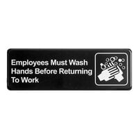 Lavex Employees Must Wash Hands Before Returning to Work Sign - Black and White, 9" x 3"