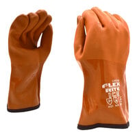 Cordova Flex-Rite Ice Red PVC Gloves with Textured Finish and Thermal Acrylic Lining - Large - 12/Pack