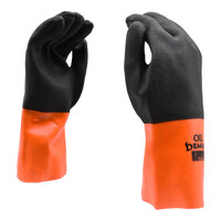 Cordova 12" Black / Orange Double-Dipped PVC Gloves with Jersey Lining and Sandpaper Finish - Large - 12/Pack