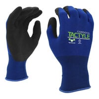 Cordova Tactyle 15 Gauge Blue Nylon Gloves with Black PVO2 Technology Palm Coating - 12/Pack