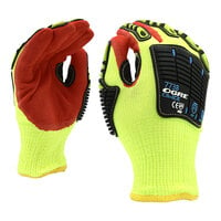 Cordova OGRE-CR+Ice Yellow 13 Gauge Thermal HPPE / Glass Fiber Gloves with Red Sandy Nitrile Palm Coating and TPR Reinforcements