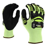 Cordova OGRE CRX-3 15 Gauge Hi-Vis Green CRX Fiber Touchscreen Gloves with Black Sandy Nitrile Palm Coating and TPR Protectors