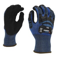 Cordova OGRE CRX-2 18 Gauge Blue CRX Fiber Touchscreen Gloves with Black Sandy Nitrile Palm Coating and TPR Protectors