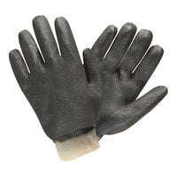 Cordova Black 10" Large Double-Dipped Etched PVC Gloves with Interlock Lining and Knit Wrist - 12/Pack