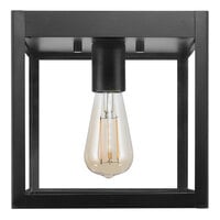 Globe Modern Matte Black Outdoor Flush Mount Light with Cubed Metal Cage and Glass Panes - 120V, 60W