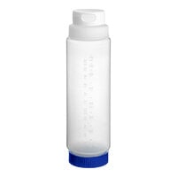 Vollrath Traex® 24 oz. Clear FIFO Squeeze Dispenser with White FlowCut Cap and Blue Base Cap