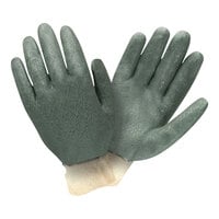 Cordova Green 10" Large Double-Dipped Etched PVC Gloves with Jersey Lining and Knit Wrist - 12/Pack