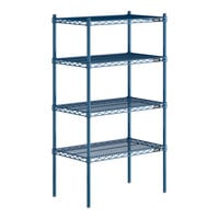 Lavex Pro 18" x 30" NSF Blue Epoxy Heavy-Duty 4-Shelf Kit with 54" Posts and Antimicrobial Coating