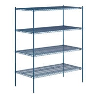 Lavex Pro 30" x 60" NSF Blue Epoxy Heavy-Duty 4-Shelf Kit with 74" Posts and Antimicrobial Coating