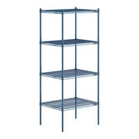 Lavex Pro 24" x 30" NSF Blue Epoxy Heavy-Duty 4-Shelf Kit with 74" Posts and Antimicrobial Coating