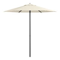 Lancaster Table & Seating 7 1/2' Round Shell Beige Push Lift Black Aluminum Umbrella