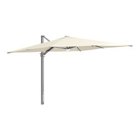 Lancaster Table & Seating 10' Square Shell Beige Crank Lift Silver Aluminum Cantilever Umbrella with Lights