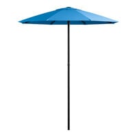 Lancaster Table & Seating 6' Round Pacific Blue Push Lift Black Steel Umbrella
