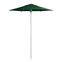 Lancaster Table & Seating 6' Round Forest Green Push Lift Silver Aluminum Umbrella