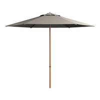Lancaster Table & Seating 9' Round Fog Gray Push Lift Woodgrain Aluminum Umbrella