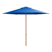 Lancaster Table & Seating 9' Round Lake Blue Push Lift Woodgrain Aluminum Umbrella