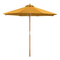 Lancaster Table & Seating 7 1/2' Round Canary Yellow Pulley Lift Bamboo Umbrella