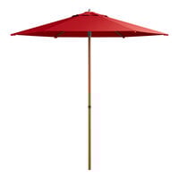Lancaster Table & Seating 7 1/2' Round Carnation Red Push Lift Woodgrain Aluminum Umbrella