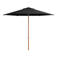 Lancaster Table & Seating 9' Round Push Lift Woodgrain Aluminum Umbrella