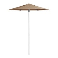Lancaster Table & Seating 6' Round Tundra Tan Push Lift Silver Aluminum Umbrella