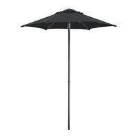Lancaster Table & Seating 6' Round Black Push Lift Black Aluminum Umbrella
