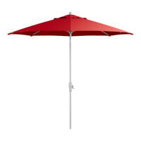 Lancaster Table & Seating 9' Round Red Crank Lift Auto Tilt Silver Aluminum Umbrella