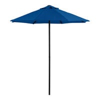 Lancaster Table & Seating 7 1/2' Round Indigo Blue Push Lift Black Steel Umbrella