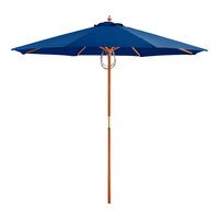 Lancaster Table & Seating 9' Round Indigo Blue Pulley Lift Bamboo Umbrella