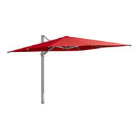 Lancaster Table & Seating 10' Square Red Crank Lift Silver Aluminum Cantilever Umbrella