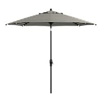 Lancaster Table & Seating 9' Round Black and White Stripe Crank Lift Auto Tilt Black Aluminum Umbrella