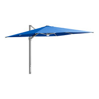 Lancaster Table & Seating 10' Square Lake Blue Crank Lift Silver Aluminum Cantilever Umbrella with Lights