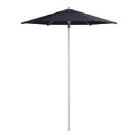 Lancaster Table & Seating 6' Round Midnight Navy Push Lift Silver Aluminum Umbrella