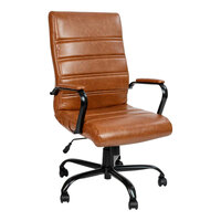 Flash Furniture Whitney Brown LeatherSoft High-Back Swivel Office Chair with Black Frame and Arms