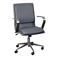 Flash Furniture James Gray LeatherSoft Mid-Back Swivel Office Chair with Brushed Chrome Base and Arms
