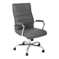 Flash Furniture Whitney Gray LeatherSoft High-Back Swivel Office Chair with Chrome Frame and Arms