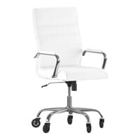 Flash Furniture Whitney White LeatherSoft High-Back Swivel Office Chair with Chrome Frame, Arms, and Roller Wheels