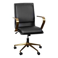 Flash Furniture James Black LeatherSoft Mid-Back Swivel Office Chair with Brushed Gold Base and Arms