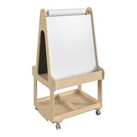 Flash Furniture Bright Beginnings 24 1/2" x 48 1/4" Wooden Mobile Double-Sided 2-Person Art Station with Bottom Shelf and Paper Roll Holder