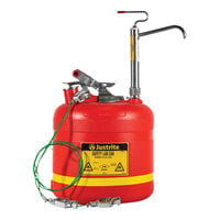 Justrite 5 Gallon Type I Red Plastic Alcohol-Based Hand Sanitizer / Flammables Safety Can with Stainless Steel Pump 14586